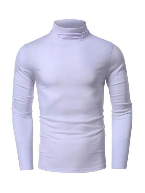 Men Shirts - Stylish Men's Long-Sleeved Turtleneck Tee - Versatile Sol - Men Shirts | MENLL